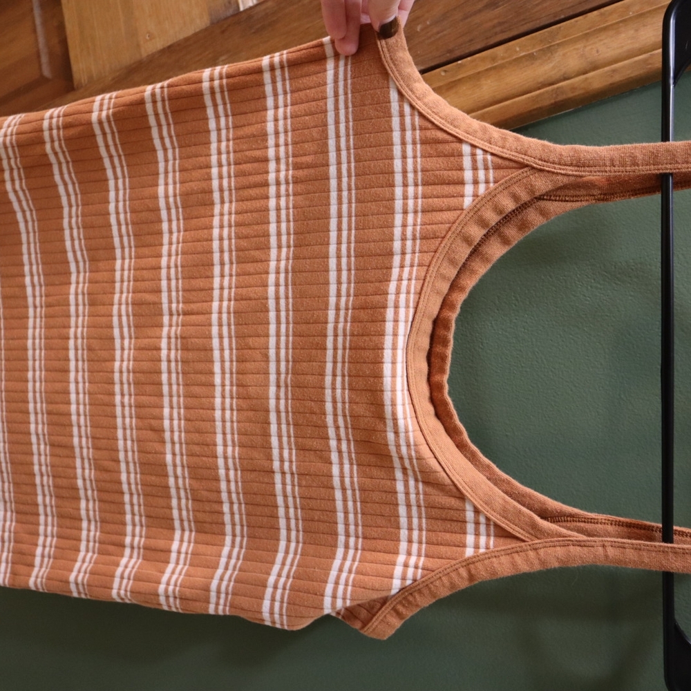 SOLD**Aerie Striped Orange and White Women's Tank Top - Picture 2 of 6